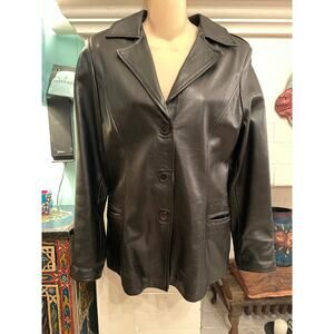 VINTAGE BLACK ITALIAN LEATHER BLAZER PEAJACKET PEACOAT M